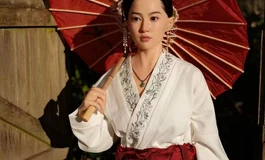 朱伞映白衫，红裙惹尘烟。 一伞一衣，一步一江湖。 旧门深巷，伞下是人间。